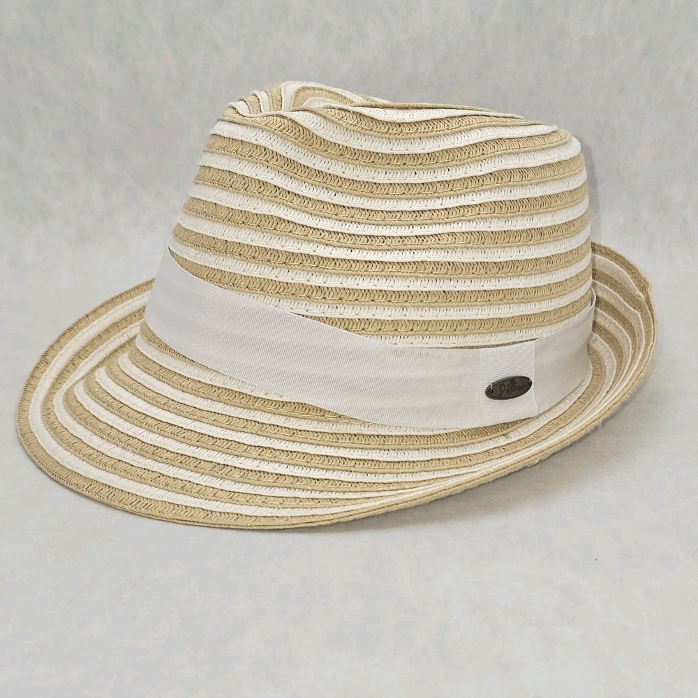 EUC Papillon Woven Straw Fedora Hat Yellow White